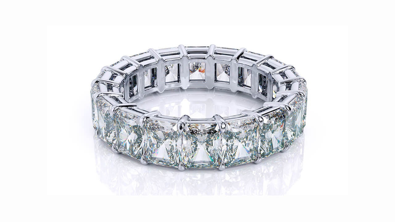4.0 Ct Radiant Moissanite Wedding Band Radiant cut Moissanite Brilliant Cut engagement ring in 935 Argentium Silver — custom handcrafted by Forever For Love