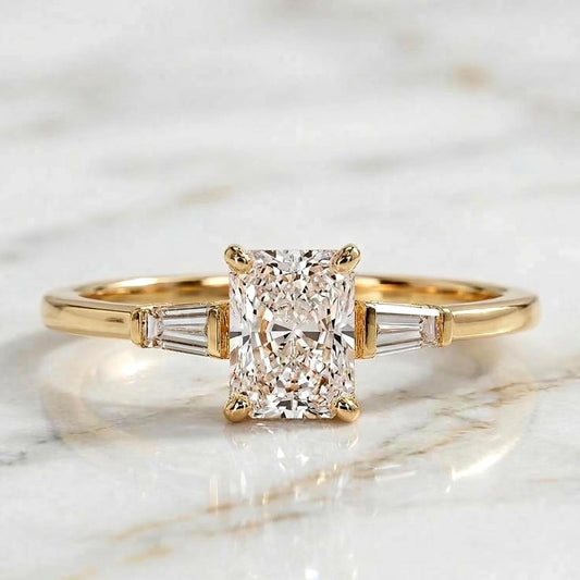 Radiant Lab Diamond Three Stone Engagement Ring