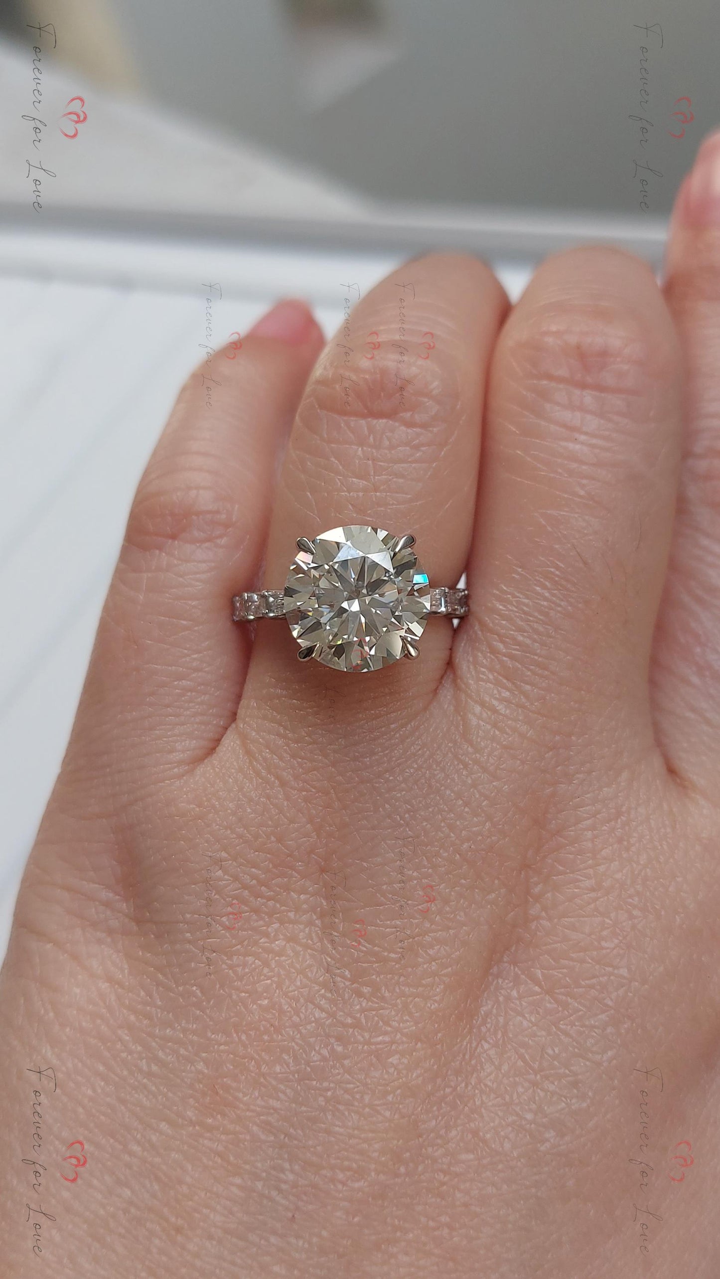 6 Ct Round Lab Diamond Solitaire Engagement Ring Round cut 1Ct Moissanite Brilliant Cut engagement ring in 935 Argentium Silver — custom handcrafted by Forever For Love
