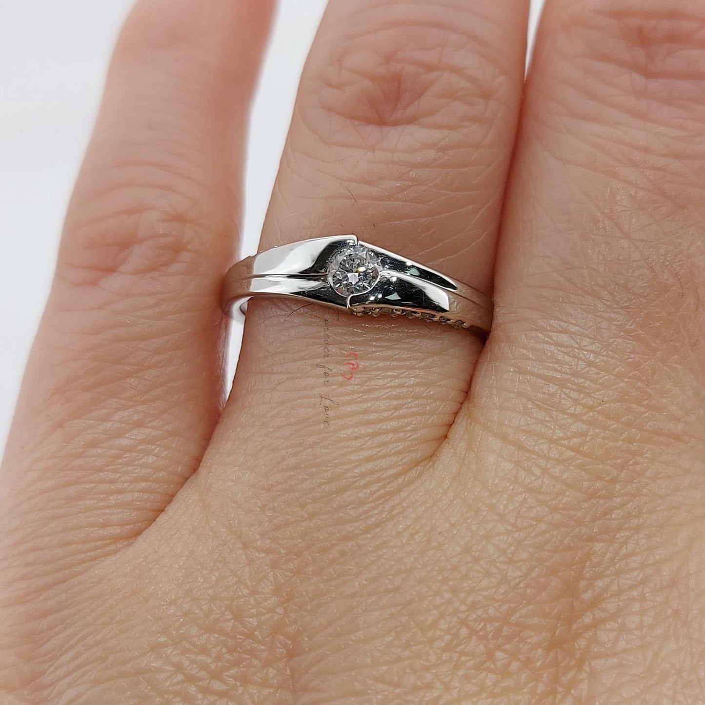Natural Diamond Wedding Band Round cut Moissanite Brilliant Cut engagement ring in 935 Argentium Silver — custom handcrafted by Forever For Love