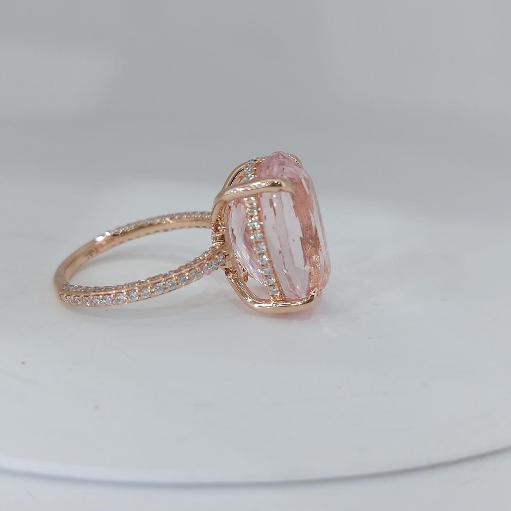Oval Diamond, Morganite Hidden Halo Engagement Ring