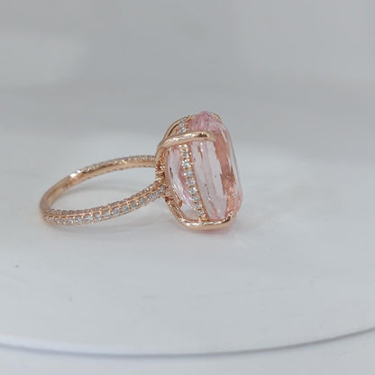 Oval Diamond, Morganite Hidden Halo Engagement Ring