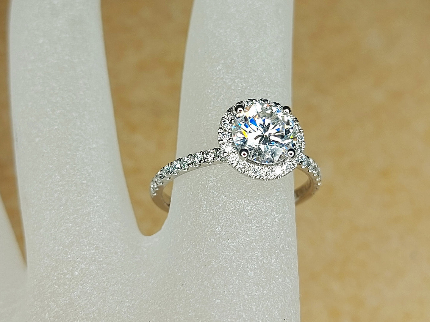 1.5 Ct Round Moissanite Half Eternity Engagement Ring Round cut 1Ct Moissanite Brilliant Cut engagement ring in 935 Argentium Silver — custom handcrafted by Forever For Love