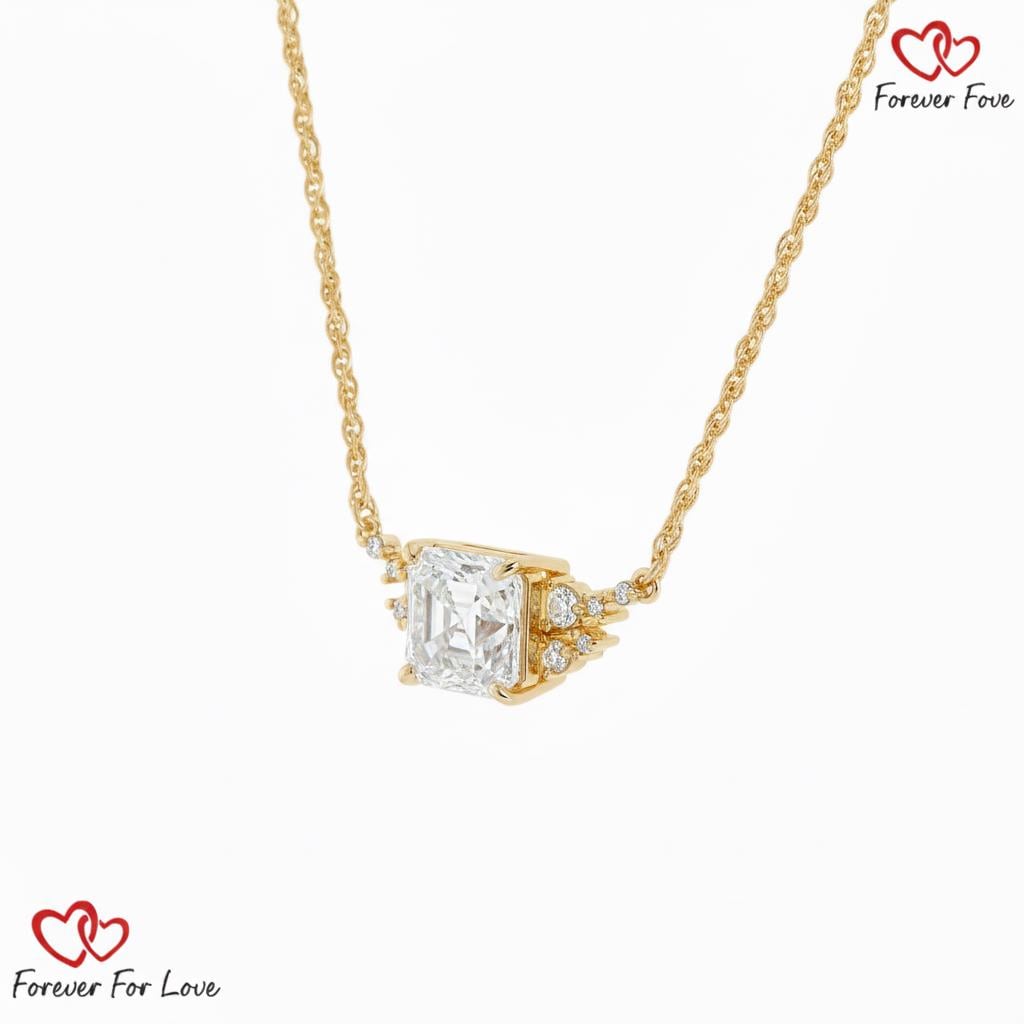 2 Karat E/VVS2 IGI-zertifizierter Asscher-Schliff Diamant Solitaire-Anhänger mit Kette. 14k Gelbgold, im Labor gezüchteter Diamant, perfektes Geschenk Moissanite engagement ring in Gold or Platinum — custom handcrafted by Forever For Love