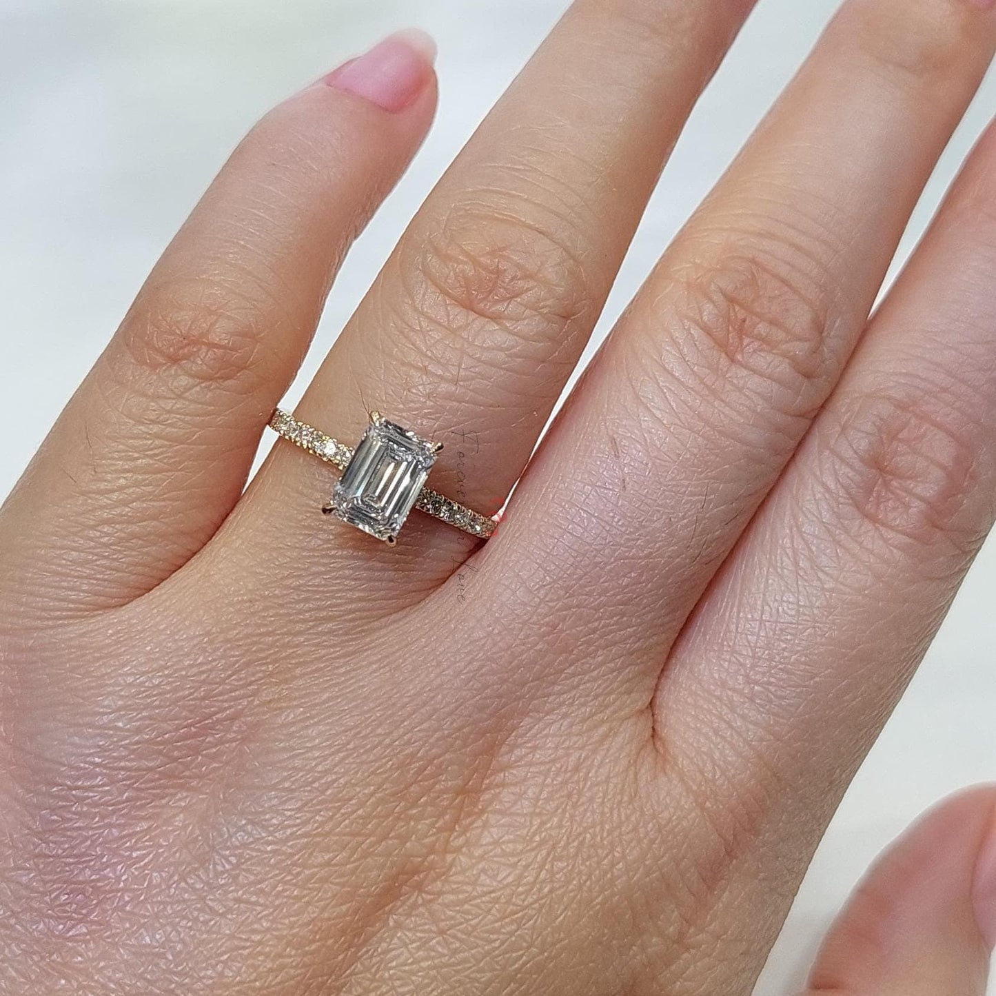 1.5 Ct IGI Certified Emerald Lab Diamond Hidden Halo Engagement Ring Emerald cut 1Ct Moissanite Brilliant Cut engagement ring in 935 Argentium Silver — custom handcrafted by Forever For Love