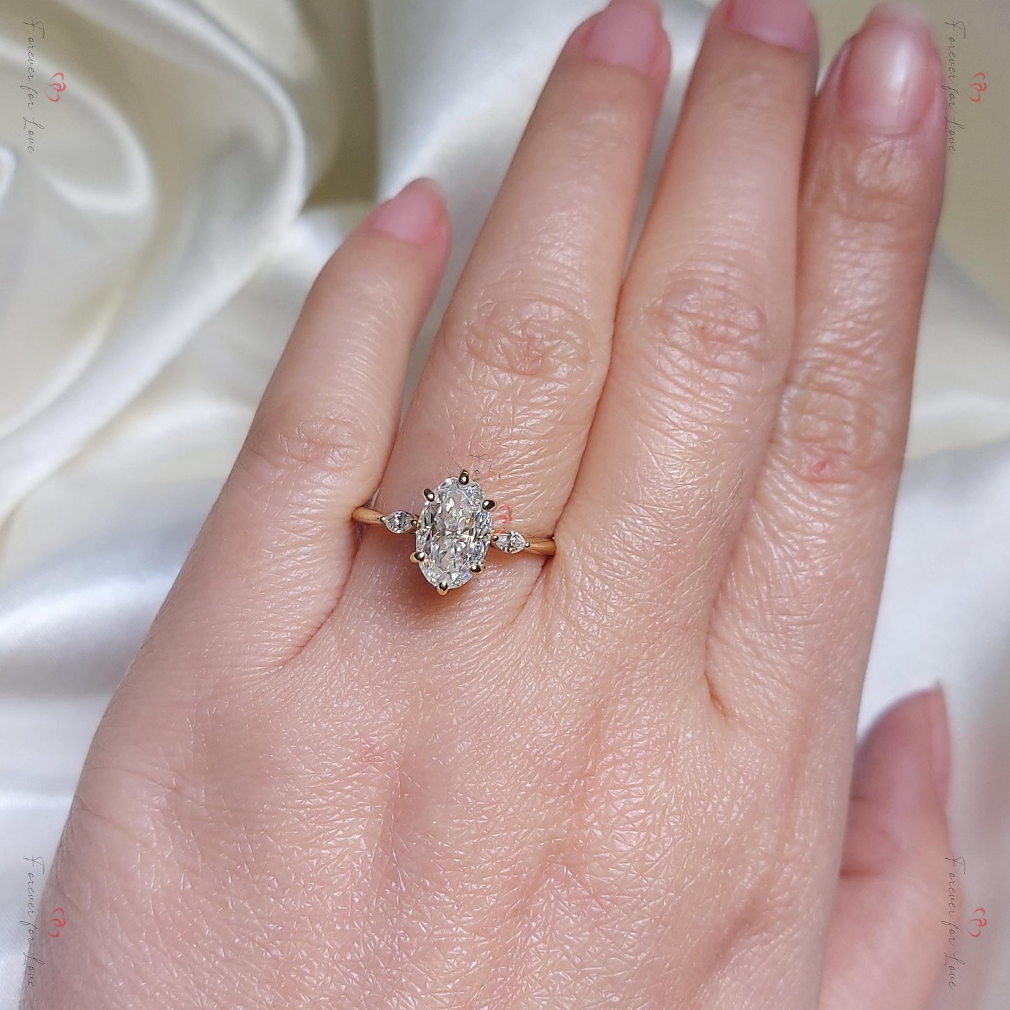3 Ct Oval Moissanite Vintage Cluster Engagement Ring Oval cut 1Ct Moissanite Brilliant Cut engagement ring in 935 Argentium Silver — custom handcrafted by Forever For Love
