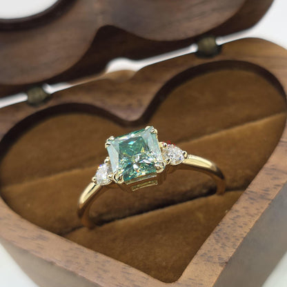2 Ct Green Moissanite Three Stone Engagement Ring