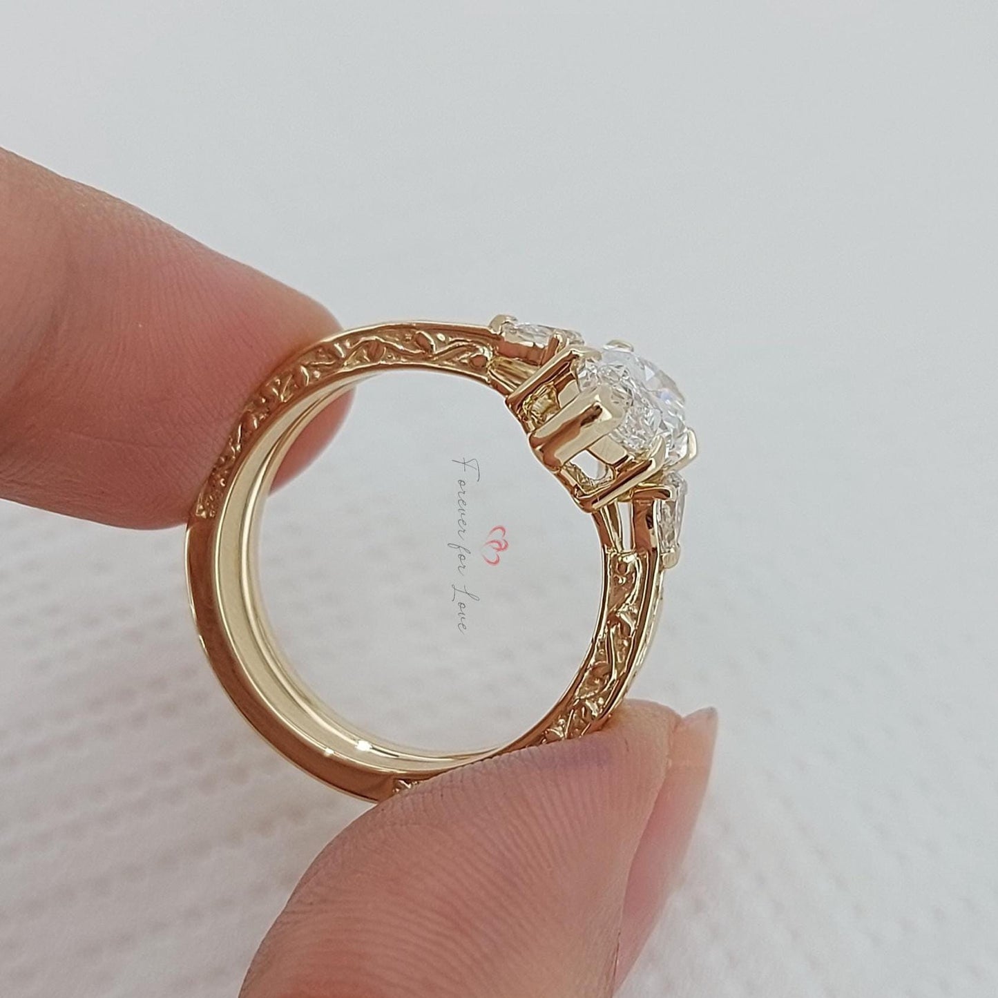 Bague de Fiançailles en Diamant de Laboratoire Taille Marquise Certifié IGI 2 Carats Marquise cut Moissanite taille brillant engagement ring in Gold or Platinum — custom handcrafted by Forever For Love