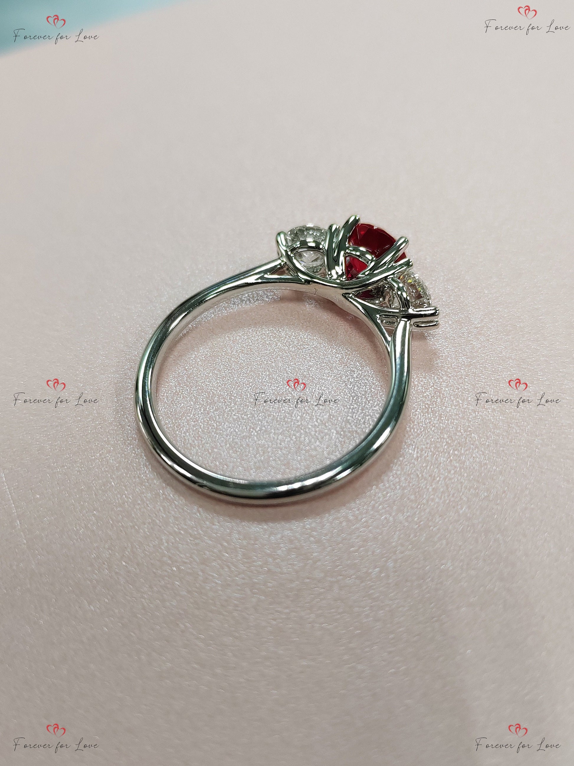 Natural Diamond, Ruby Three Stone Engagement Ring