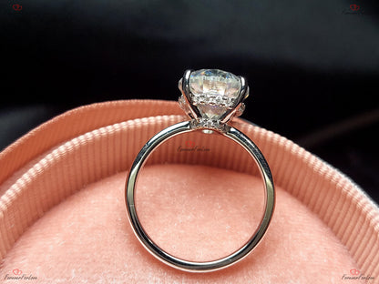 4.5 Ct Oval Diamond, Moissanite Hidden Halo Engagement Ring