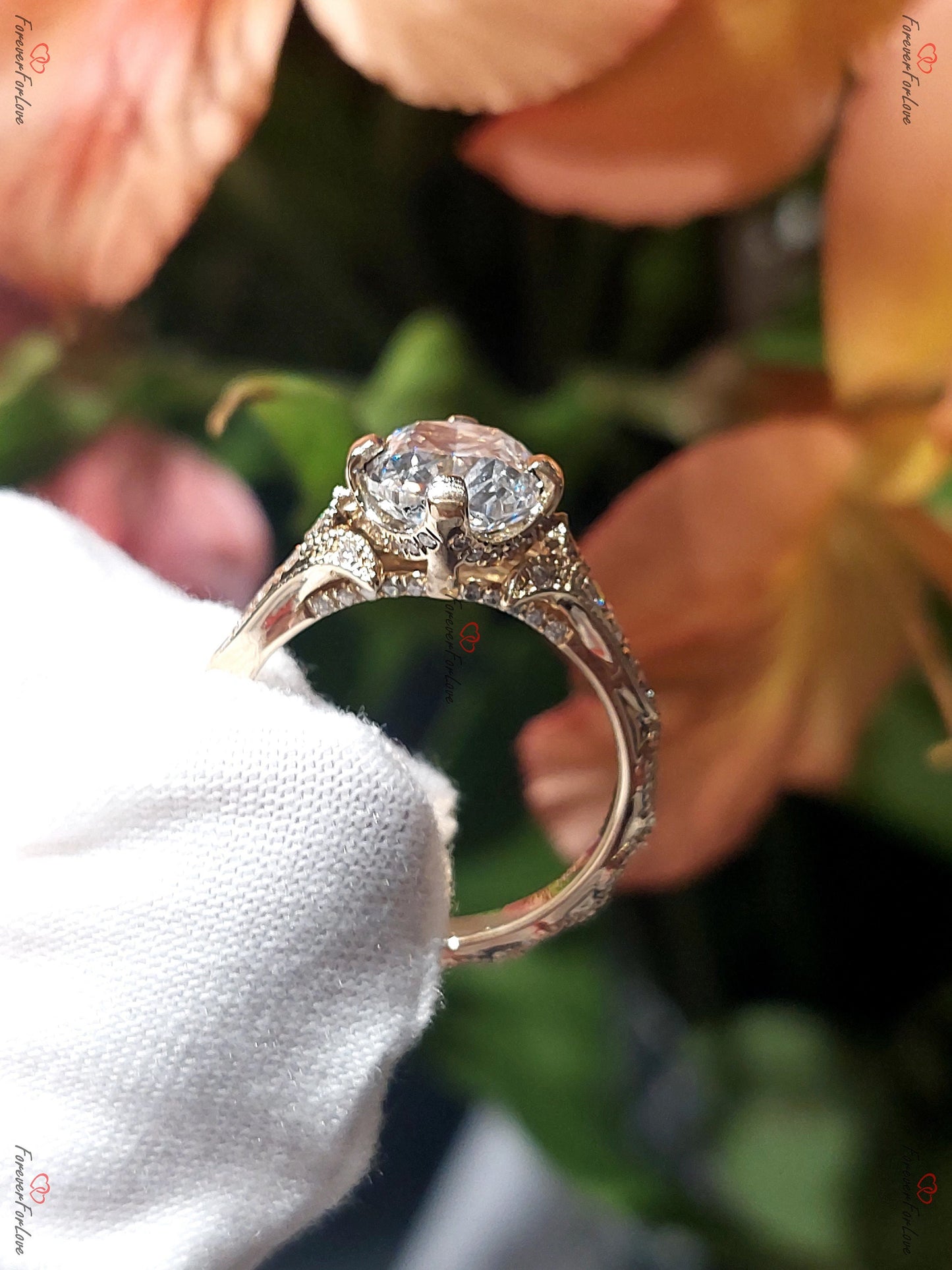 2 Ct Cushion Lab Diamond Engagement Ring with Hidden Halo Cushion cut 1Ct Moissanite Brilliant Cut engagement ring in 935 Argentium Silver — custom handcrafted by Forever For Love