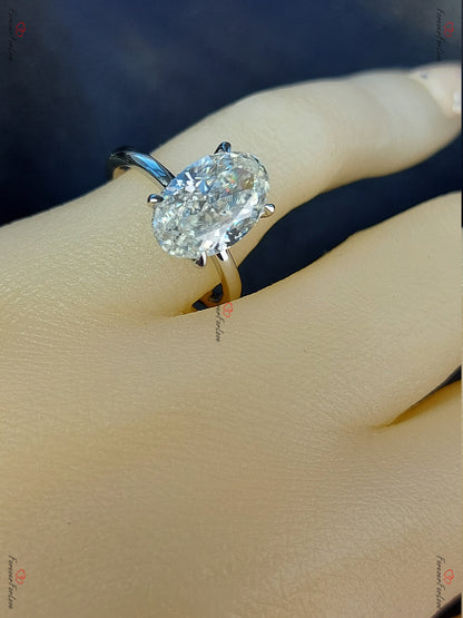 3.5 Ct Oval Moissanite Hidden Halo Engagement Ring