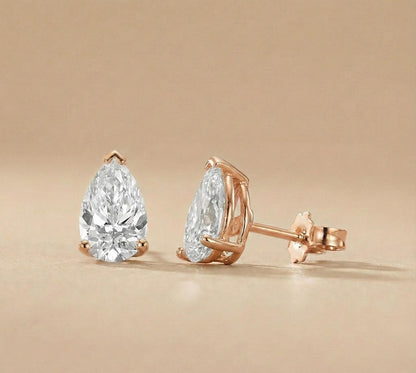 2 Carat Total IGI CERTIFIED D/VVS2 Pear Cut Lab Grown Diamond Stud Earrings, 14k White Gold Pushback Posts, Perfect Gift for Her