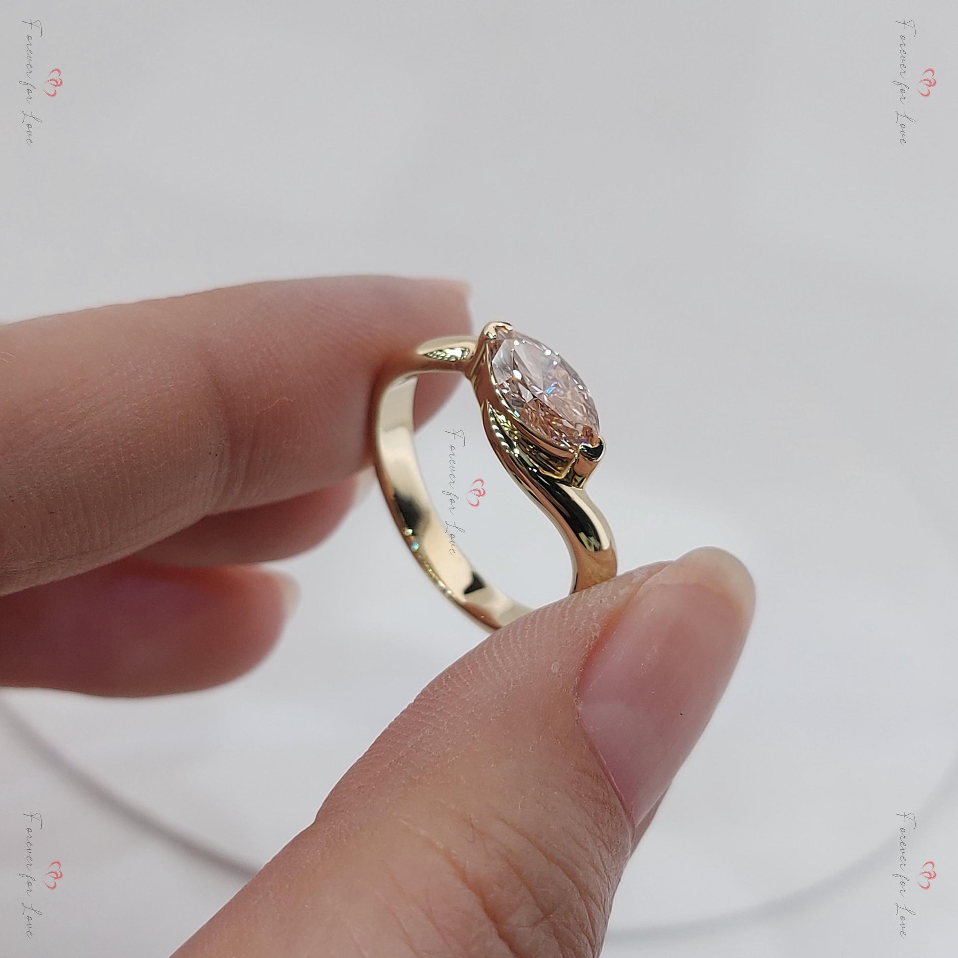 1.5 Ct Marquise Pink Lab Diamond Engagement Ring