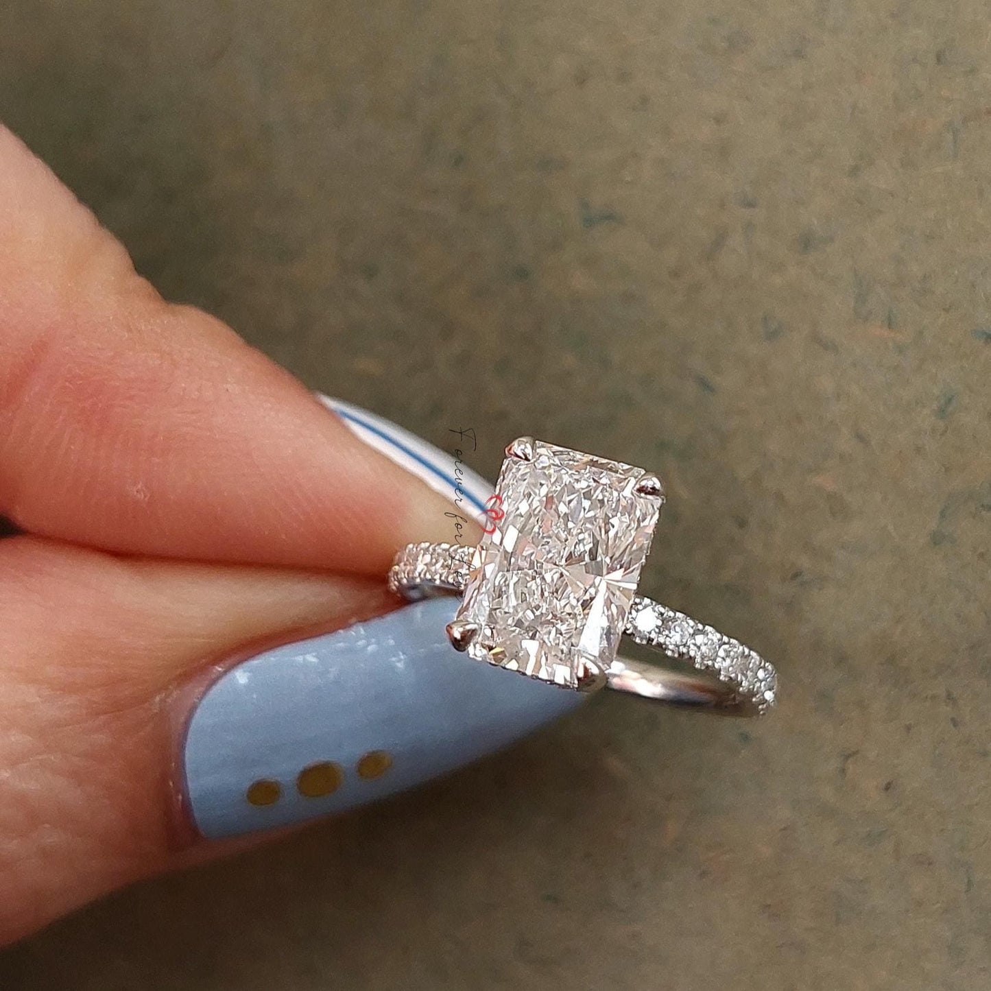 2 Ct IGI Certified Radiant Lab Diamond Hidden Halo Engagement Ring Radiant cut 1Ct Moissanite Brilliant Cut engagement ring in 935 Argentium Silver — custom handcrafted by Forever For Love