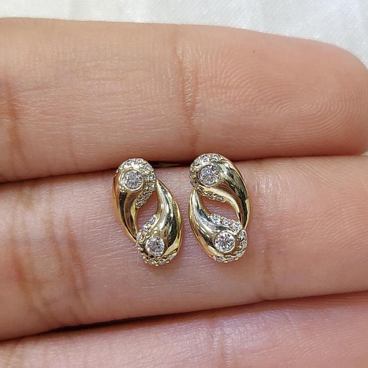 14k Modern Curved Diamond Stud Earrings, Minimal Gold Wave Earrings, Dainty Diamond Studs for Everyday Wear, Perfect Gift