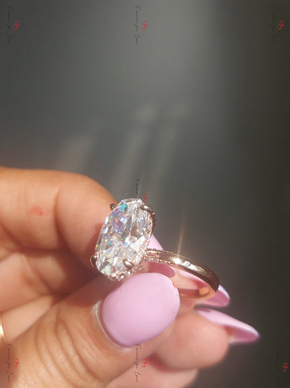 7 Ct Oval Diamond, Moissanite Hidden Halo Engagement Ring