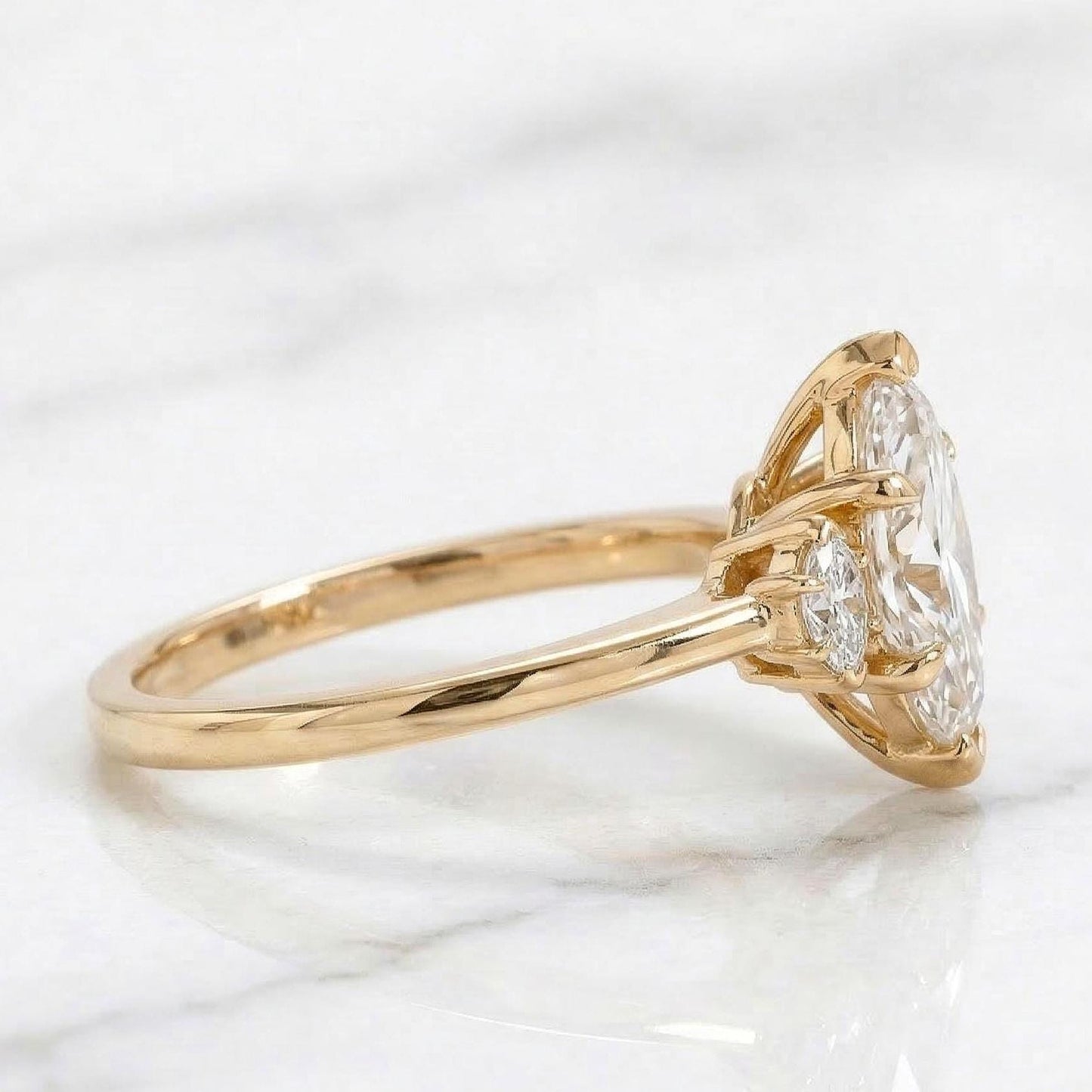 1 Ct Marquise Lab Diamond Three Stone Engagement Ring Marquise cut Moissanite engagement ring in Gold or Platinum — custom handcrafted by Forever For Love