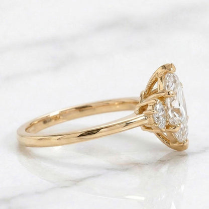Marquise Lab Diamond Three Stone Engagement Ring
