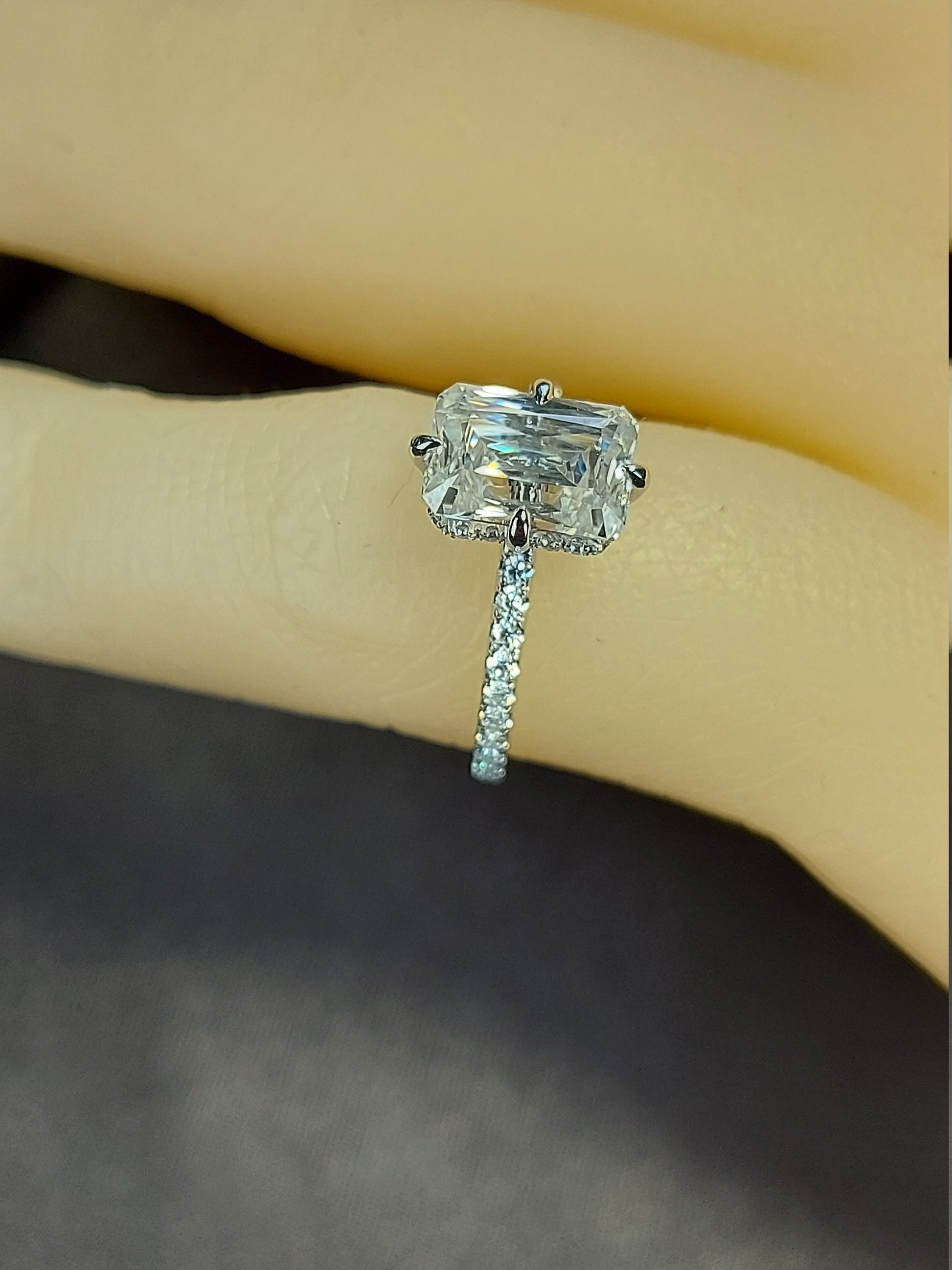 1.5CT/8*5.5mm Emerald Cut Crisscut Engagement Ring White 14k/18k/Platinum, Moissanite Emerald Engagement Ring, Emerald Cut Solitaire Ring.