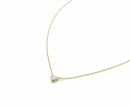 Pear diamond Necklace, 14k Yellow Gold, Dainty Minimalist Pear Pendant, Lab Diamond Womens Necklace, Special Gift For Her.