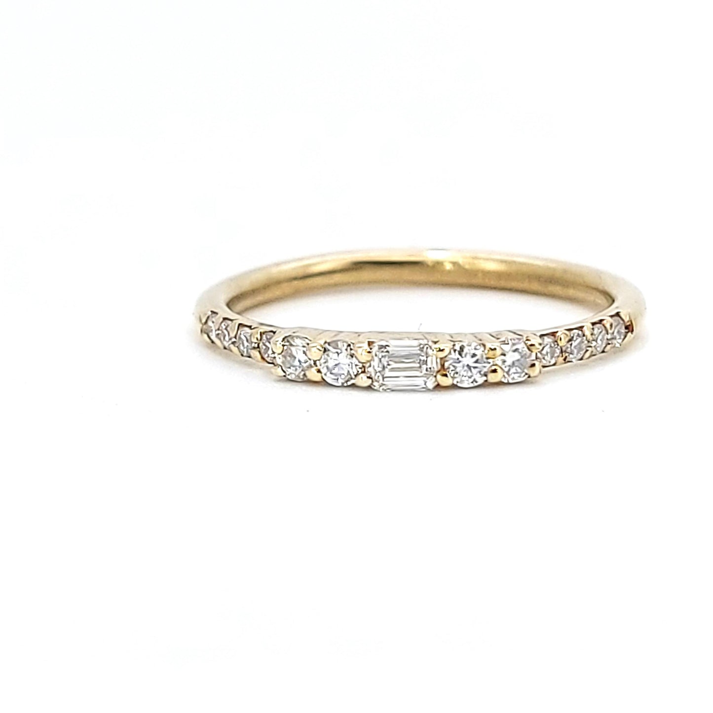 Dainty Baguette Lab Diamond Half Eternity Band Baguette cut Moissanite Brilliant Cut engagement ring in 935 Argentium Silver — custom handcrafted by Forever For Love