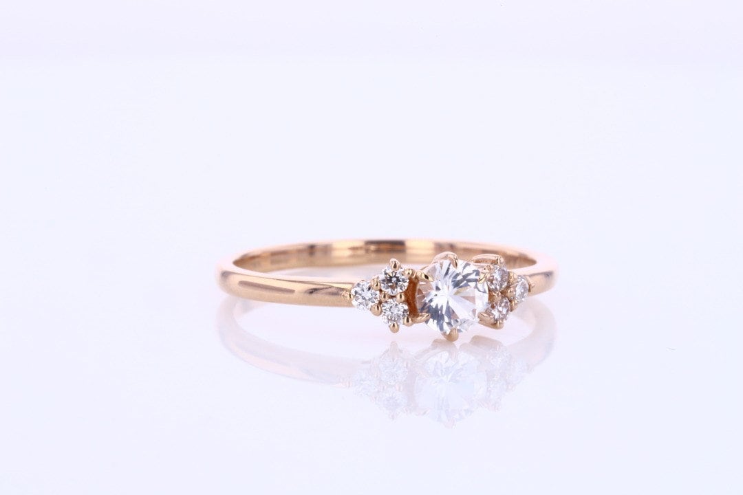 0.3 Ct Round Natural Diamond Three Stone Engagement Ring Round cut Moissanite engagement ring in Gold or Platinum — custom handcrafted by Forever For Love
