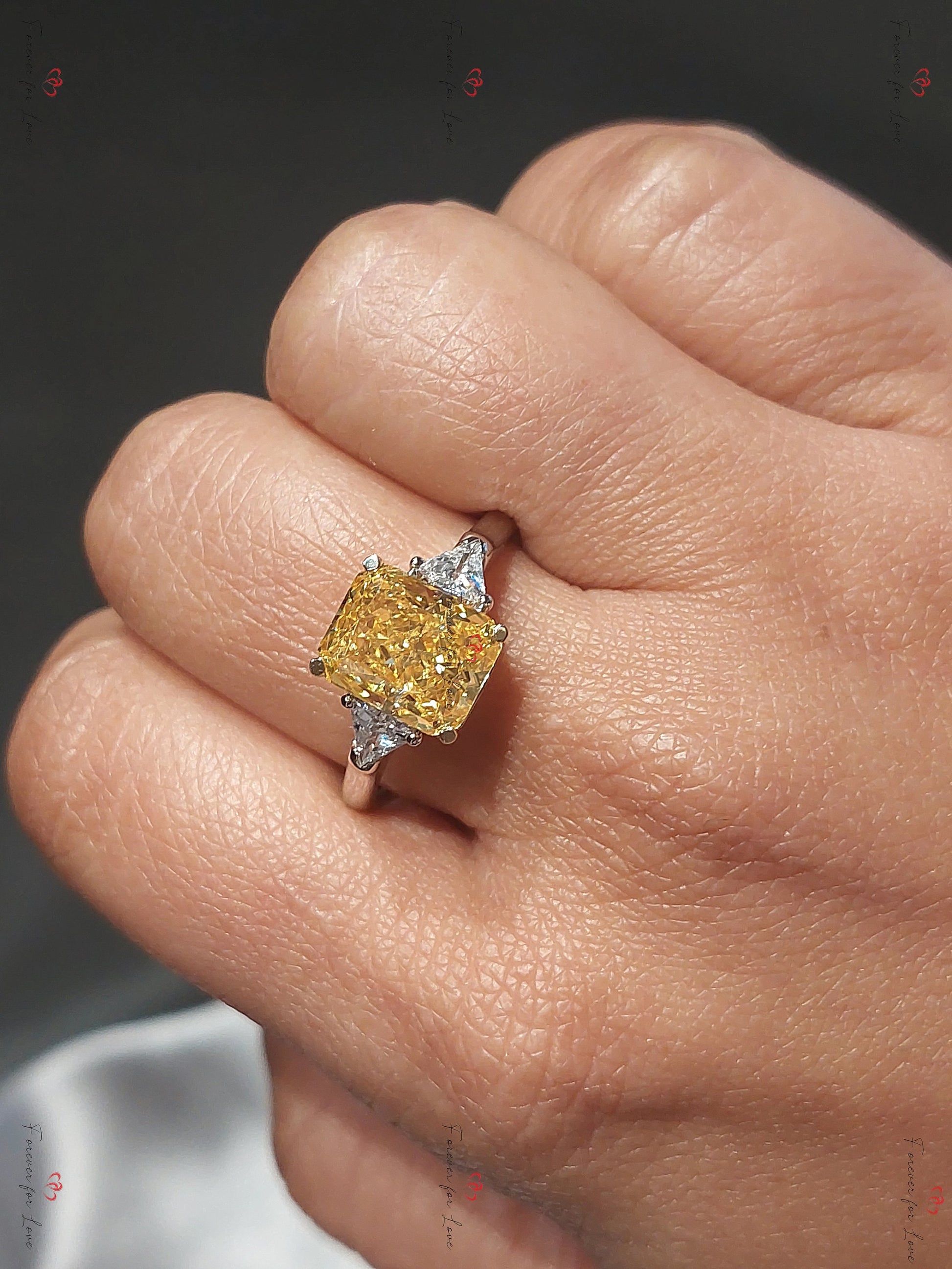 4 Ct Cushion Lab Diamond Three Stone Engagement Ring