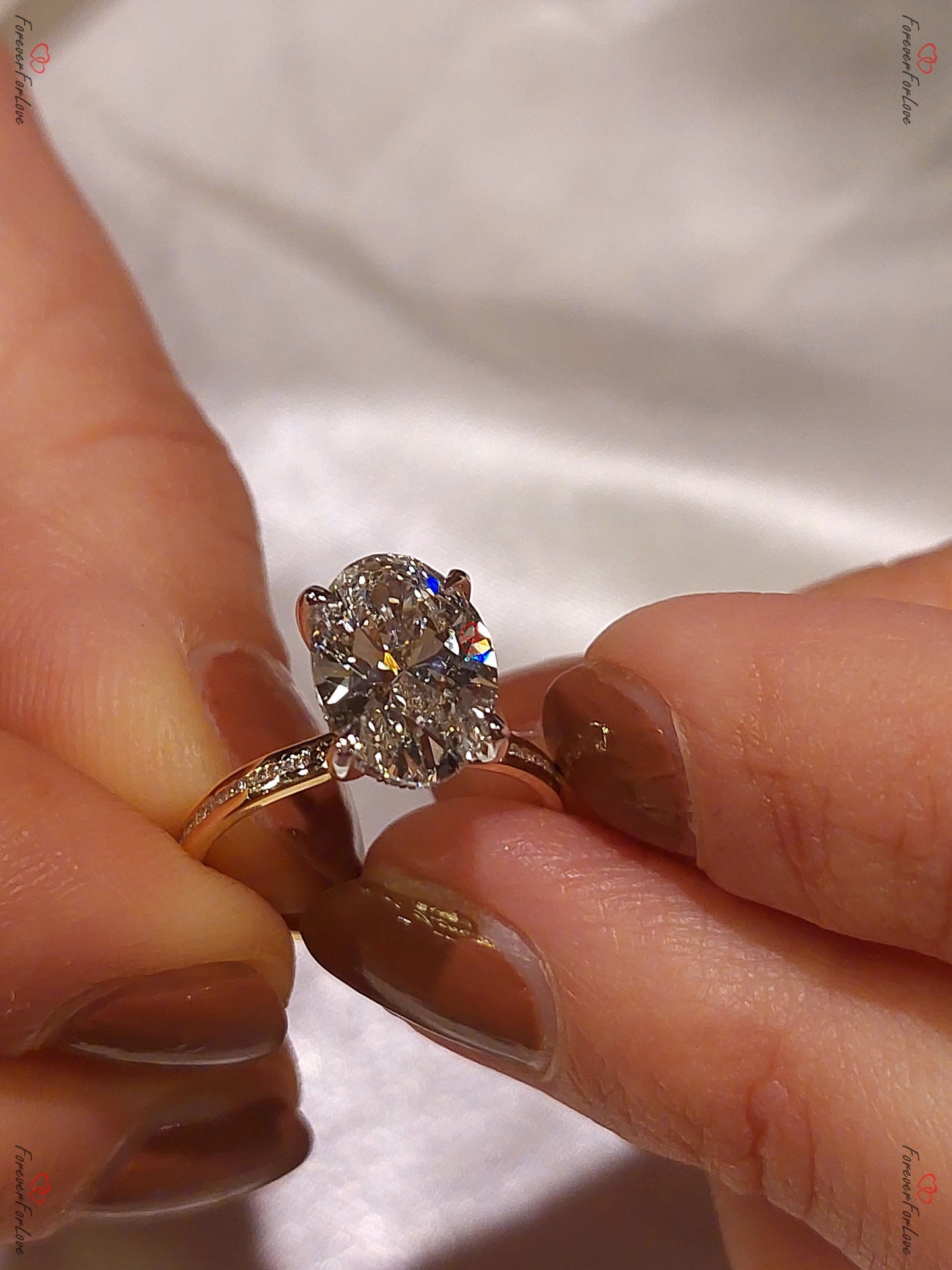 2.6 Ct Oval Lab Diamond Engagement Ring Oval cut 1Ct Moissanite Brilliant Cut engagement ring in 935 Argentium Silver — custom handcrafted by Forever For Love