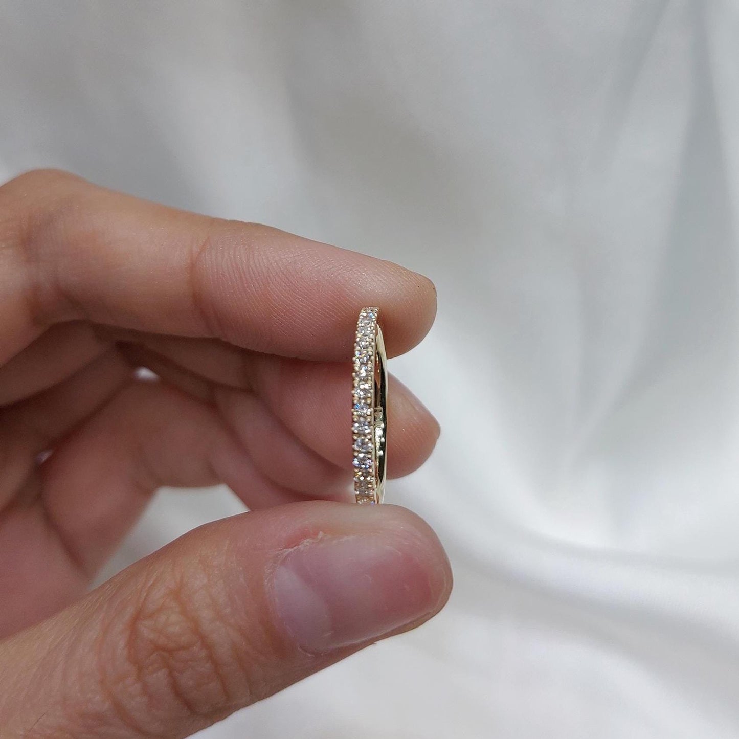 Alliance demi-éternité en or massif 1,7 mm de large, empilable, poinçon britannique, alliance en moissanite - alliance assortie Round cut Moissanite taille brillant engagement ring in Gold or Platinum — custom handcrafted by Forever For Love
