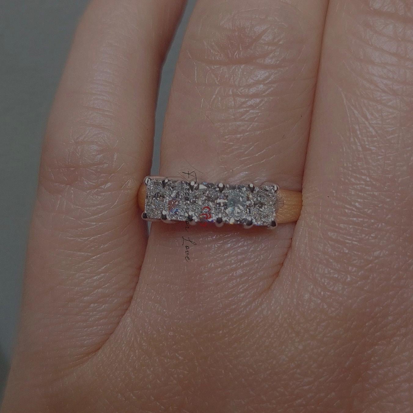 Radiant Lab Diamond Half Eternity Band Radiant cut Moissanite Brilliant Cut engagement ring in 935 Argentium Silver — custom handcrafted by Forever For Love