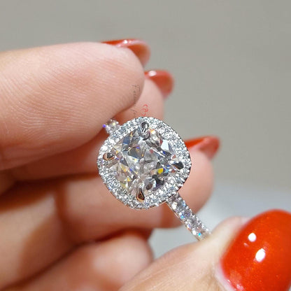 Cushion Moissanite Halo Engagement Ring