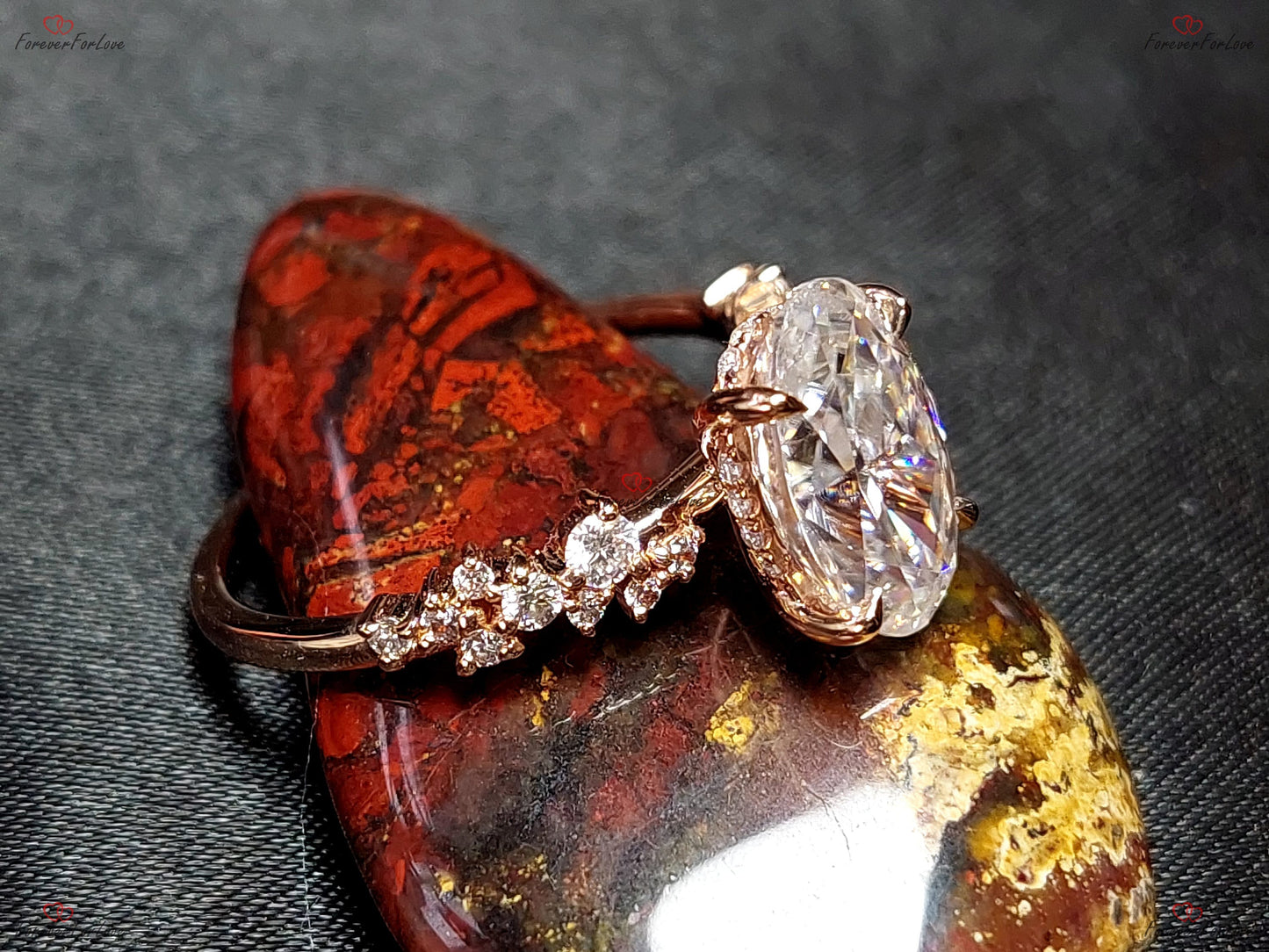3 Ct Oval Moissanite Art Deco Diamond Promise Ring Oval cut Moissanite engagement ring in Gold or Platinum — custom handcrafted by Forever For Love