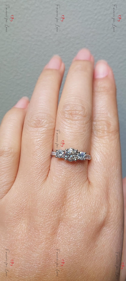 1.50 Ct GIA Certified Round Natural Diamond Three Stone Engagement Ring