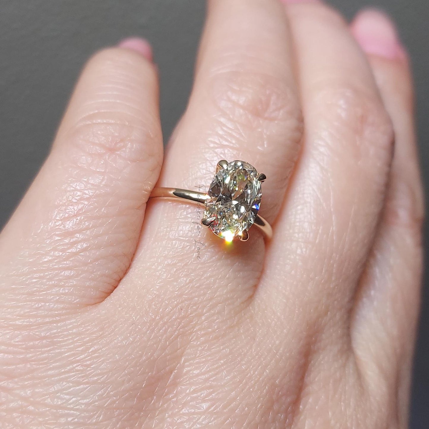 2 Ct IGI Certified Oval Lab Diamond Hidden Halo Solitaire Ring Oval cut 1Ct Moissanite Brilliant Cut engagement ring in 935 Argentium Silver — custom handcrafted by Forever For Love