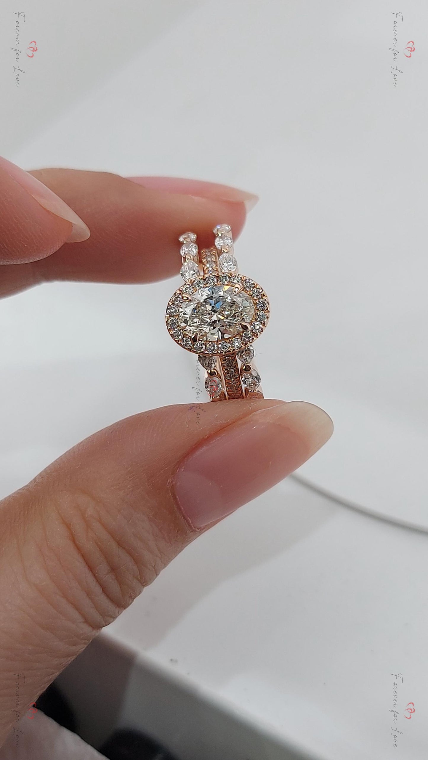 4.5 Ct Oval Natural Diamond Halo Engagement Ring Oval cut Moissanite Brilliant Cut engagement ring in 935 Argentium Silver — custom handcrafted by Forever For Love