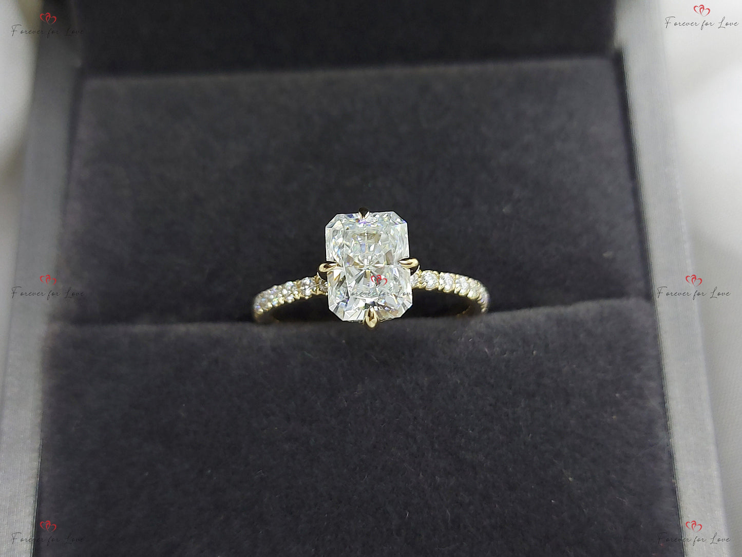 1.5 Ct Radiant Diamond, Moissanite Solitaire Engagement Ring Radiant cut 1Ct Moissanite Brilliant Cut engagement ring in 935 Argentium Silver — custom handcrafted by Forever For Love