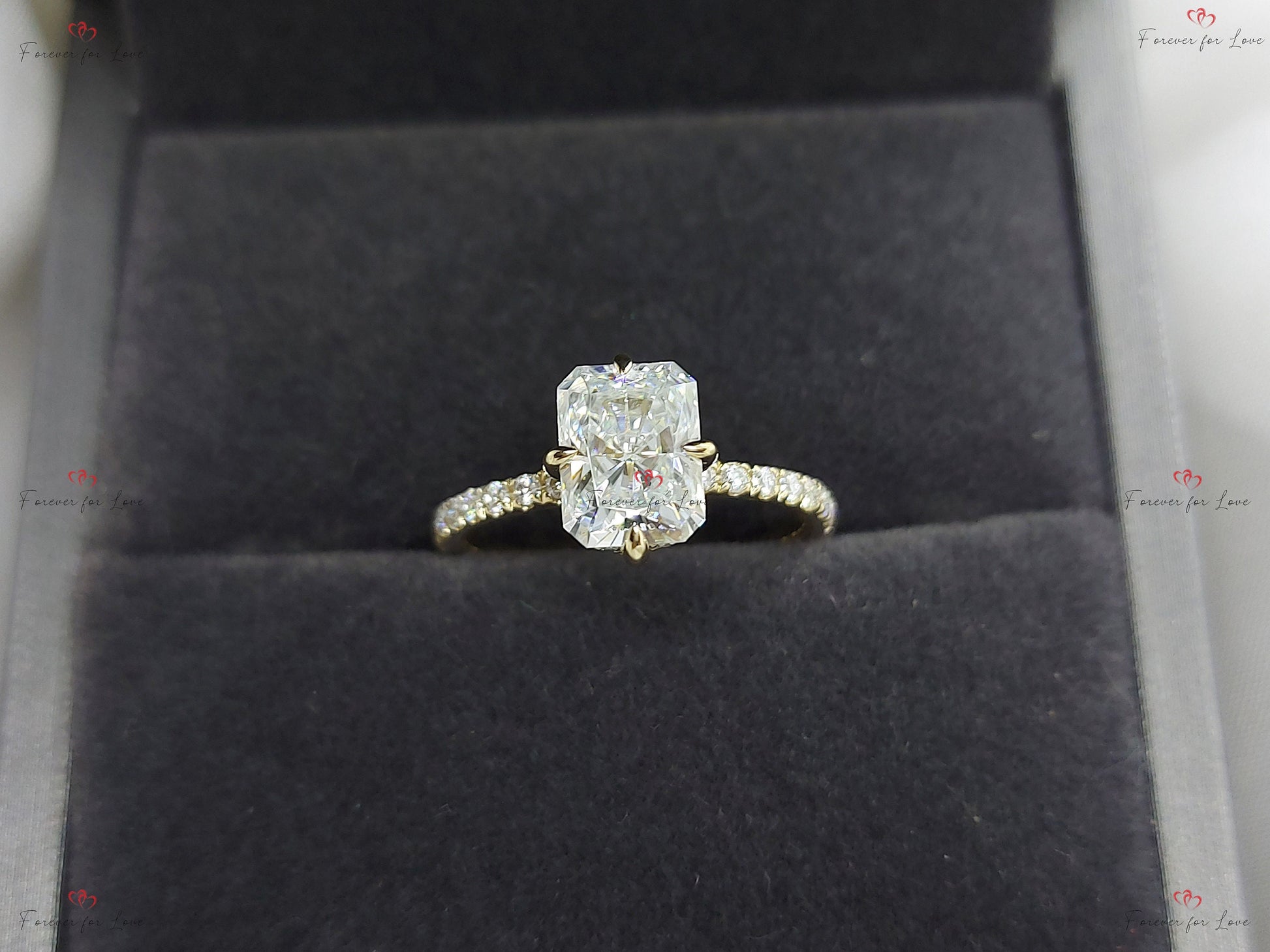 1.5 Ct Radiant Diamond, Moissanite Solitaire Engagement Ring