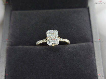 1.5 Ct Radiant Diamond, Moissanite Solitaire Engagement Ring
