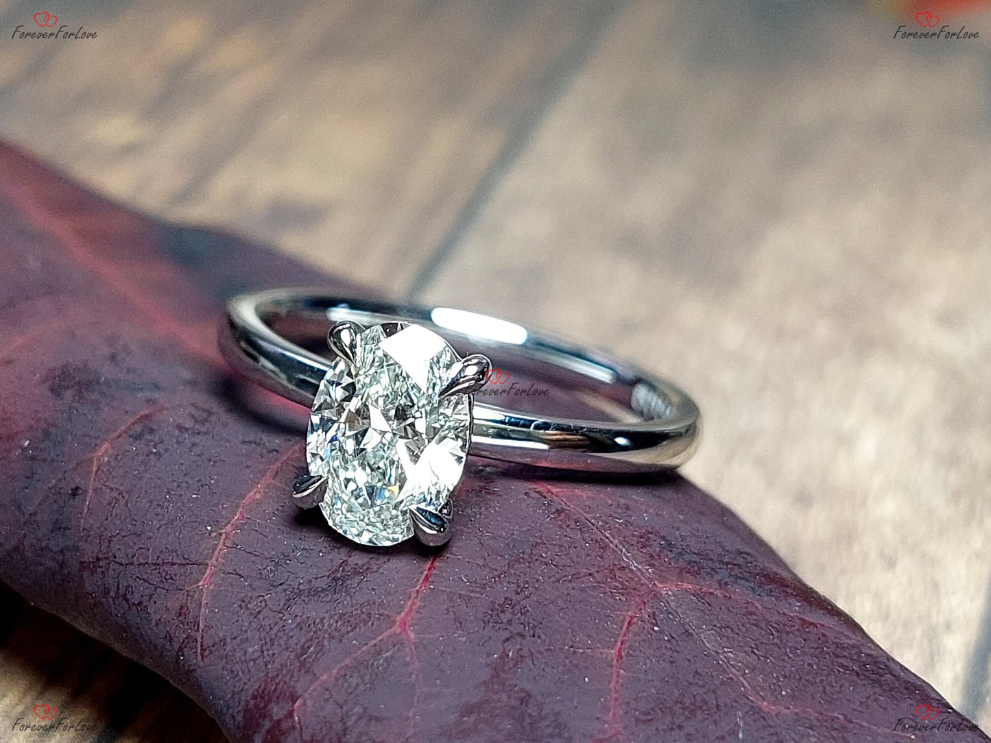 1 Ct H SI1 Oval Natural Diamond Solitaire Engagement Ring Oval cut 1Ct Moissanite Brilliant Cut engagement ring in 935 Argentium Silver — custom handcrafted by Forever For Love