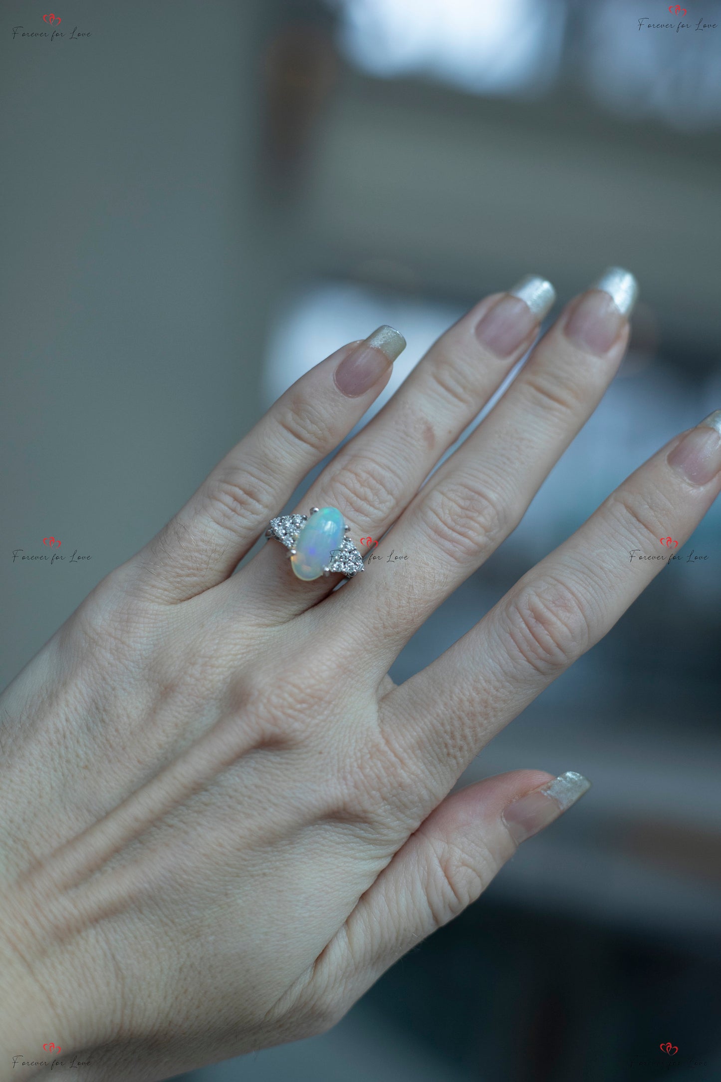 Oval Moissanit, Opal Verlobungsring Oval cut Moissanite engagement ring in Gold or Platinum — custom handcrafted by Forever For Love