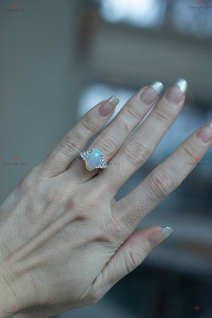 Oval Moissanite, Opal Engagement Ring
