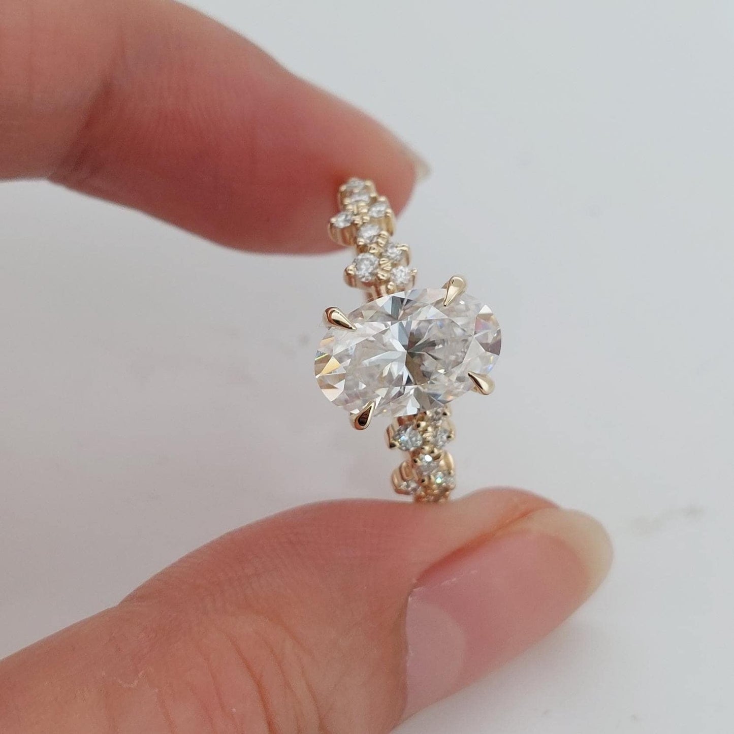 Bague Solitaire en Diamant de Laboratoire Ovale 3 carats D VVS2 Oval cut 1Ct Moissanite taille brillant engagement ring in Gold or Platinum — custom handcrafted by Forever For Love