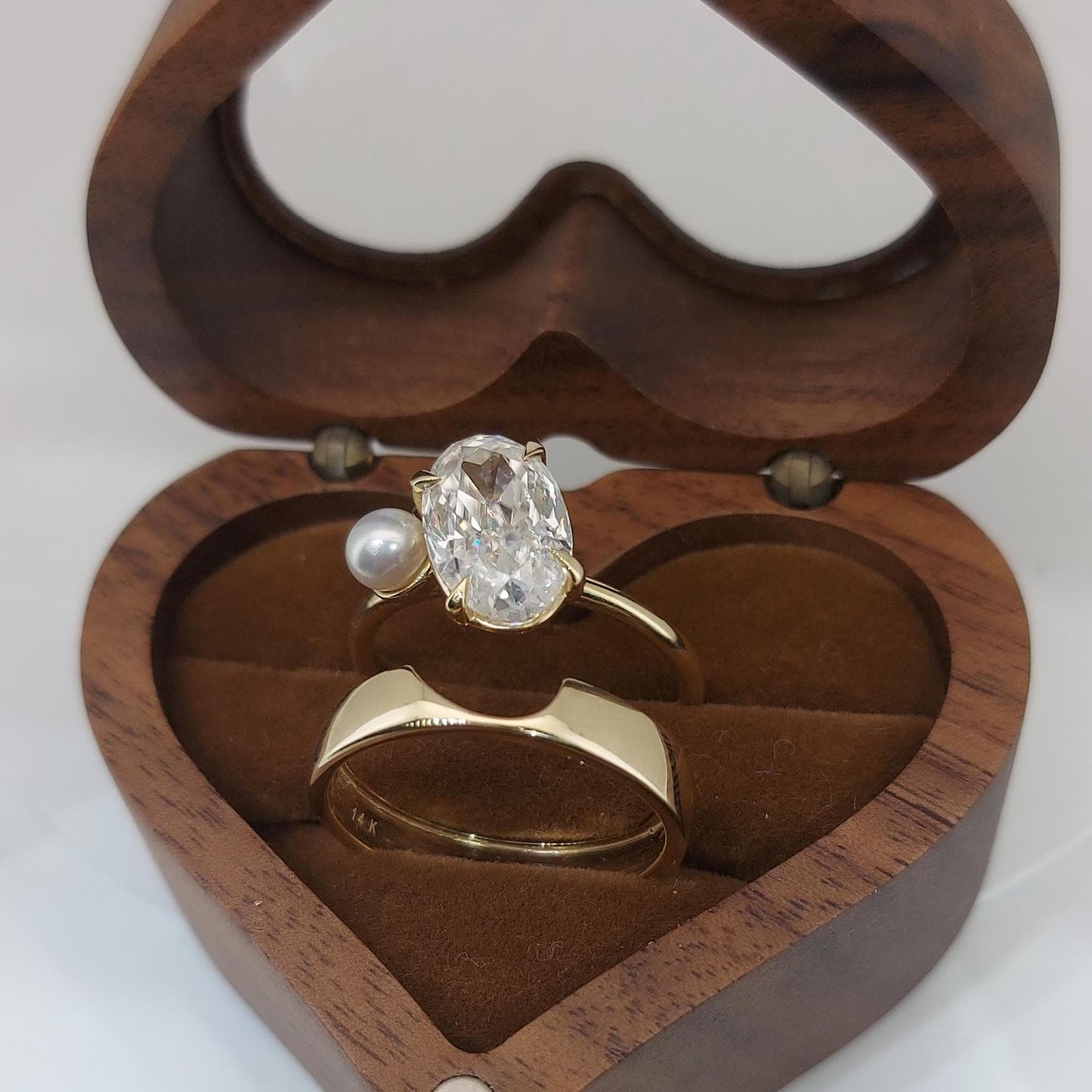 4 Ct Oval Moissanite, Pearl Engagement Ring Oval cut Moissanite Brilliant Cut engagement ring in 935 Argentium Silver — custom handcrafted by Forever For Love