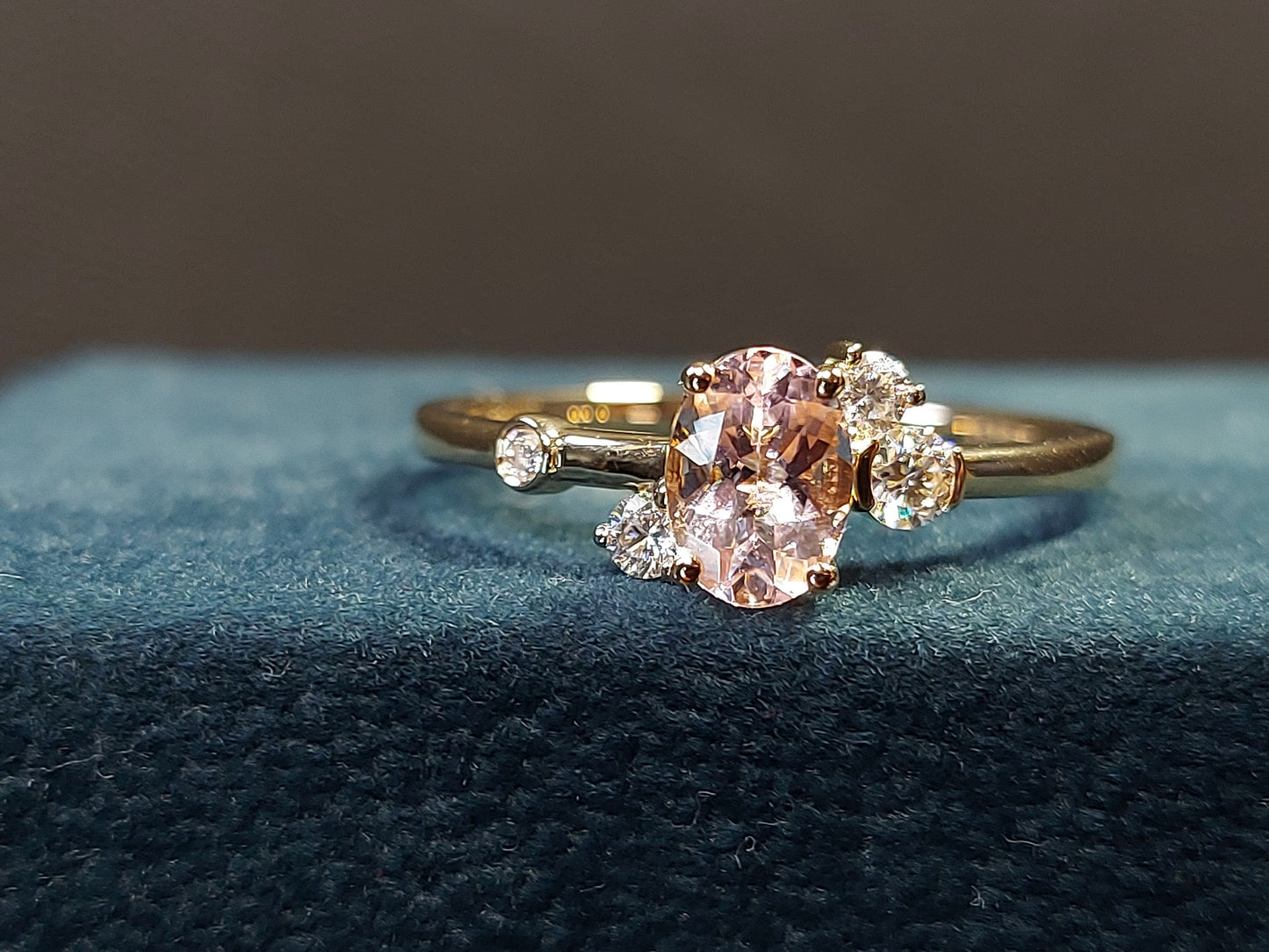 1 Ct Oval Morganite with Natural Diamond Accents Engagement Ring Oval cut Moissanite engagement ring in Gold or Platinum — custom handcrafted by Forever For Love