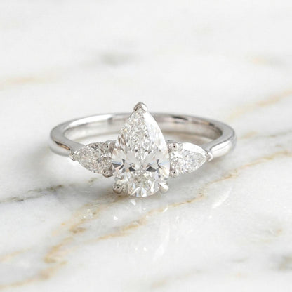 2.5 Ct IGI Certified Pear Lab Diamond Three Stone Engagement Ring