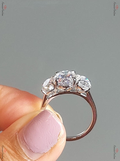Vintage Oval Moissanite engagement ring unique Cluster Platinum engagement ring women Trilogy wedding Bridal art deco Wedding Anniversary