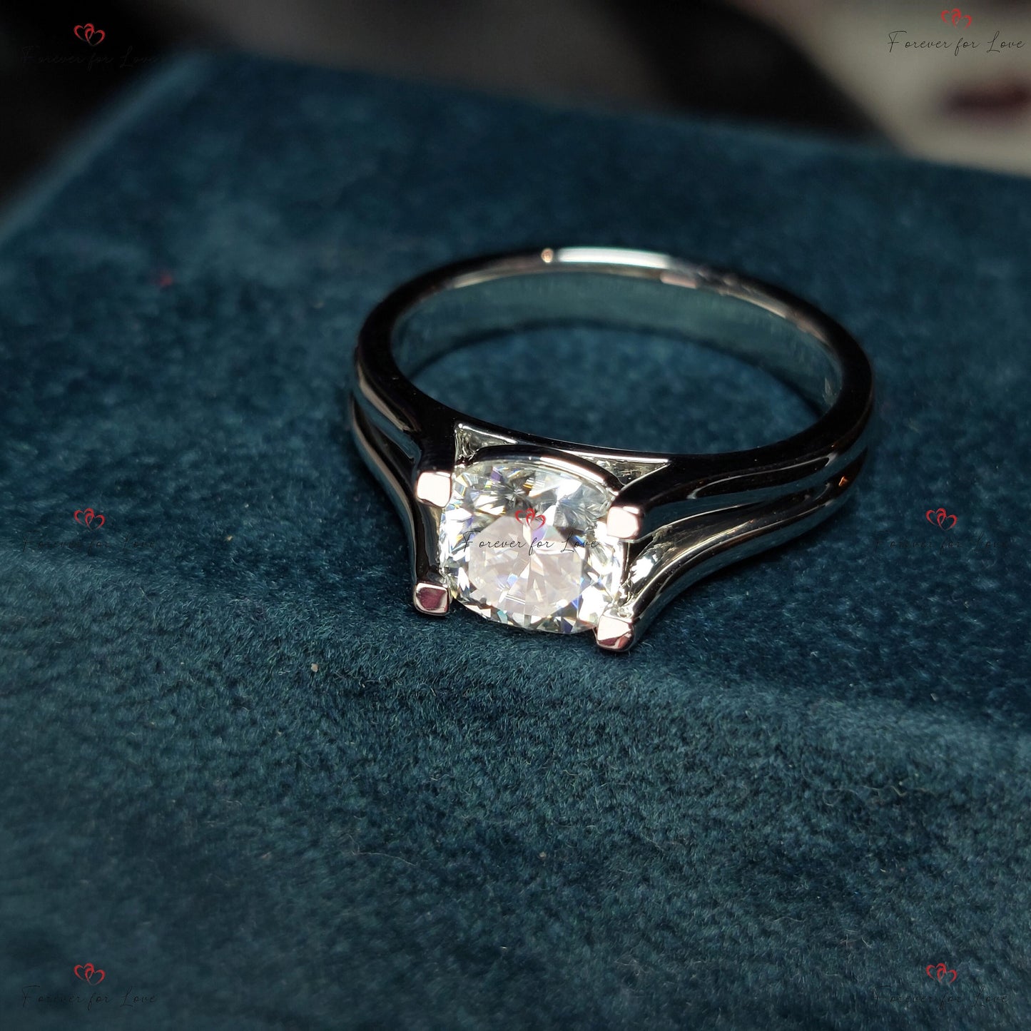 Cushion Moissanite Halo Engagement Ring Cushion cut 1Ct Moissanite Brilliant Cut engagement ring in 935 Argentium Silver — custom handcrafted by Forever For Love