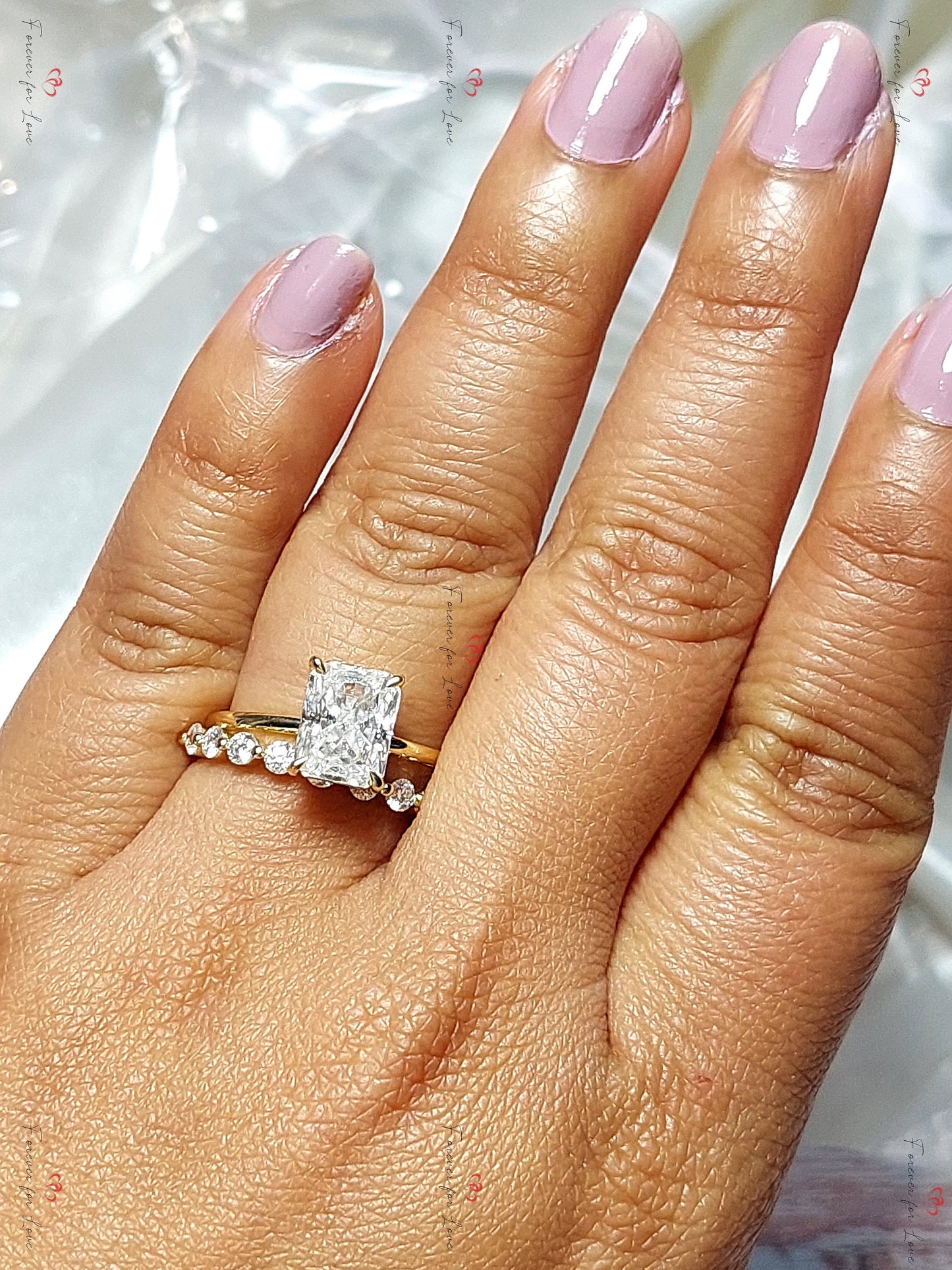 3 Ct Radiant Moissanite Eternity Band Radiant cut Moissanite Brilliant Cut engagement ring in 935 Argentium Silver — custom handcrafted by Forever For Love