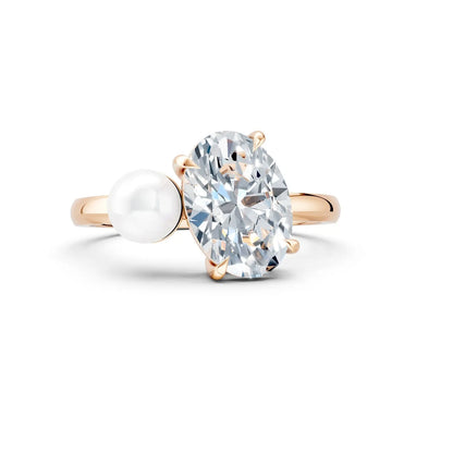 Oval Diamond and Pearl Ring – Vintage Elegance Forever For Love